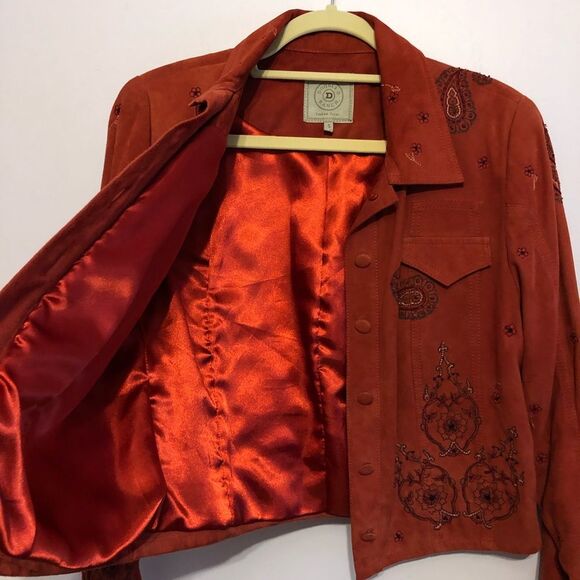 Double D Ranch Rust Suede Paisley Embroidered Western Jacket Size S Cowgirl - Picture 11 of 16